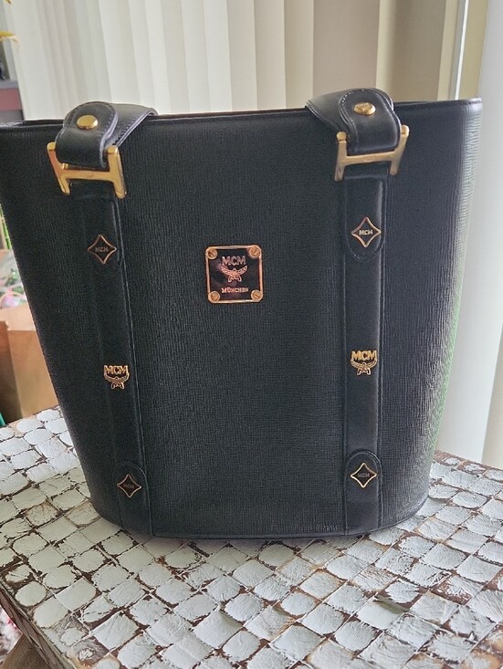MCM Handbags - MCM Black Leather Tote Bag with Gold Hardware